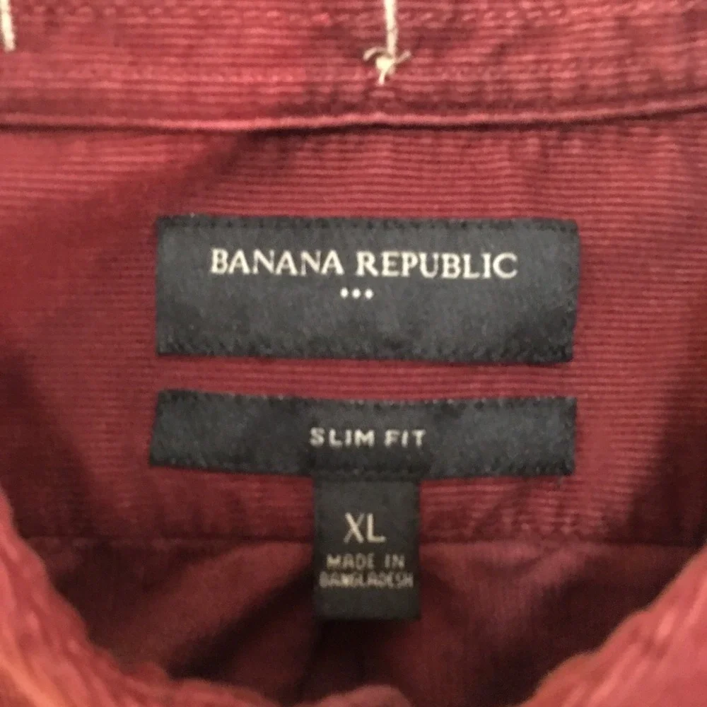 Banana Republic Men XL Shirt Red Corduroy Slim Fit Button 90s Y2K Preppy Holiday